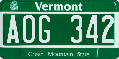 VT license plate AOG342