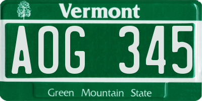 VT license plate AOG345