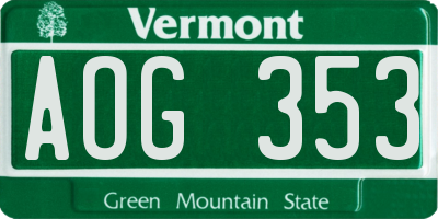 VT license plate AOG353