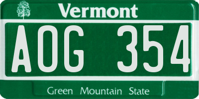 VT license plate AOG354