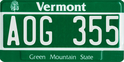 VT license plate AOG355