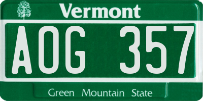 VT license plate AOG357