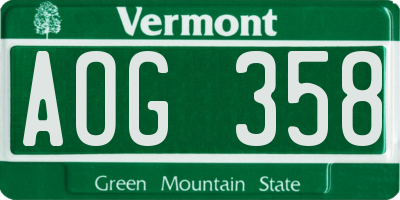 VT license plate AOG358