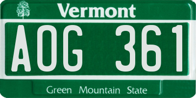 VT license plate AOG361