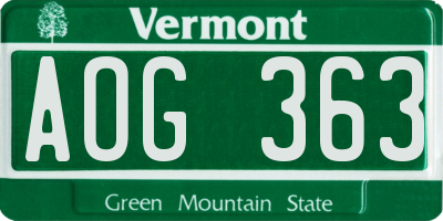 VT license plate AOG363