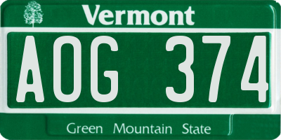 VT license plate AOG374