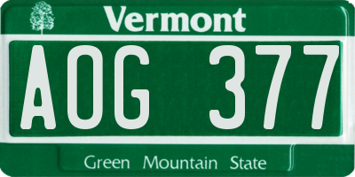 VT license plate AOG377