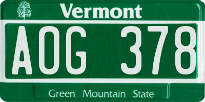 VT license plate AOG378