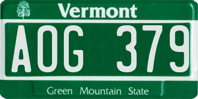 VT license plate AOG379
