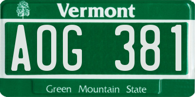VT license plate AOG381
