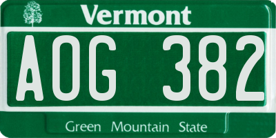 VT license plate AOG382