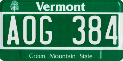 VT license plate AOG384