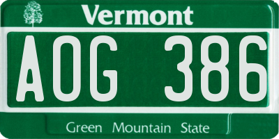 VT license plate AOG386