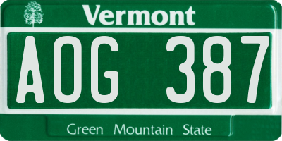 VT license plate AOG387