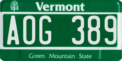 VT license plate AOG389
