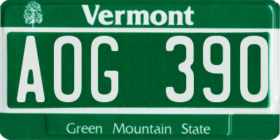 VT license plate AOG390