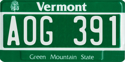 VT license plate AOG391