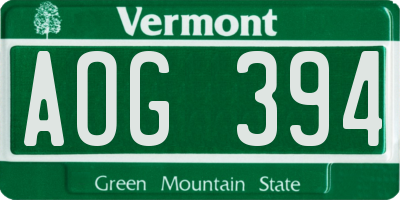 VT license plate AOG394