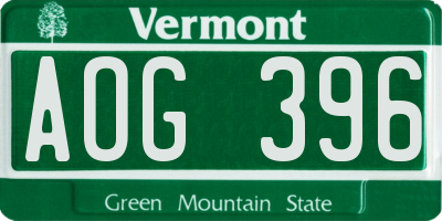 VT license plate AOG396
