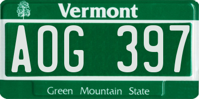 VT license plate AOG397