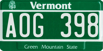 VT license plate AOG398