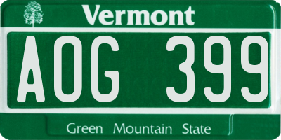 VT license plate AOG399