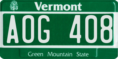 VT license plate AOG408