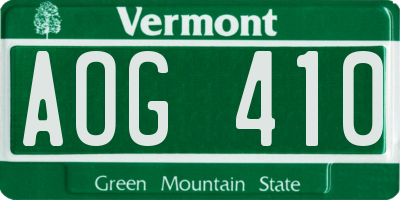 VT license plate AOG410