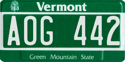 VT license plate AOG442