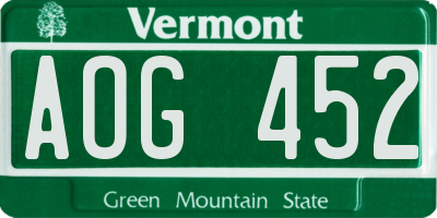 VT license plate AOG452
