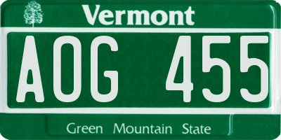 VT license plate AOG455