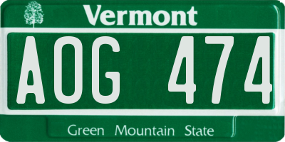 VT license plate AOG474