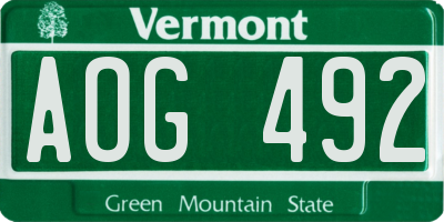 VT license plate AOG492