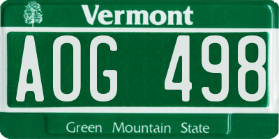VT license plate AOG498