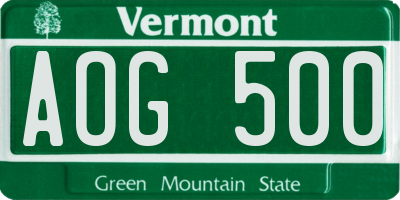 VT license plate AOG500