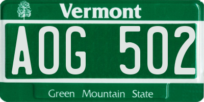 VT license plate AOG502