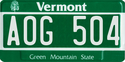 VT license plate AOG504