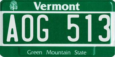 VT license plate AOG513