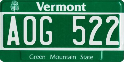 VT license plate AOG522