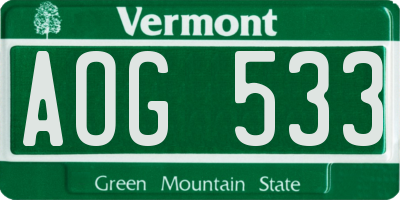 VT license plate AOG533