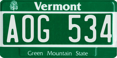 VT license plate AOG534
