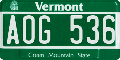 VT license plate AOG536