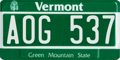 VT license plate AOG537