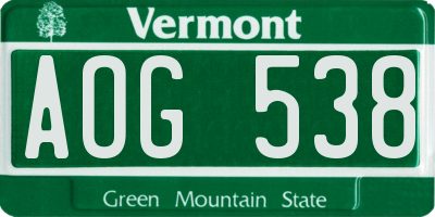 VT license plate AOG538
