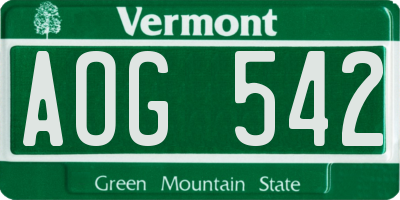VT license plate AOG542