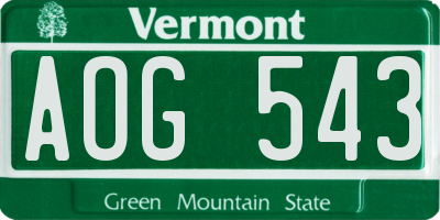 VT license plate AOG543