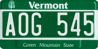 VT license plate AOG545