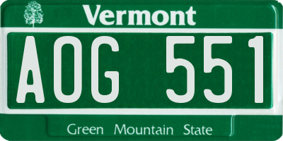 VT license plate AOG551