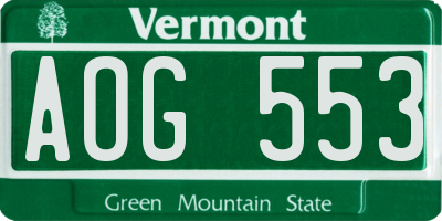 VT license plate AOG553