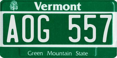 VT license plate AOG557